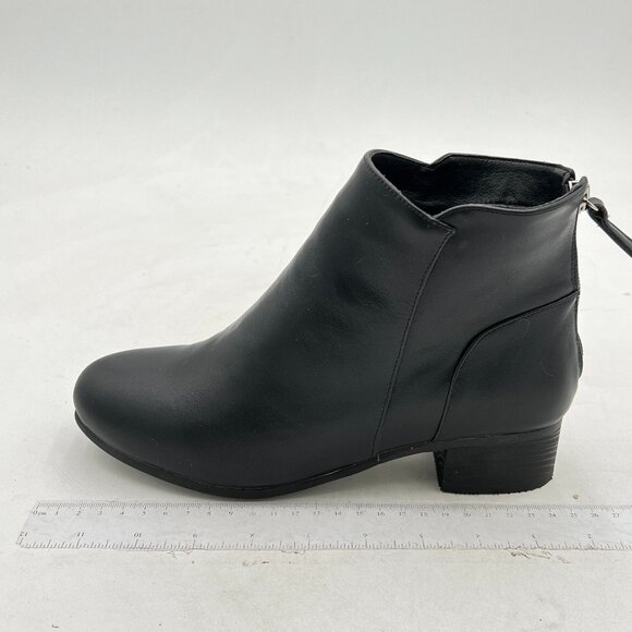 Black Women Round Toe Block Chunky Low Heel Chelsea Boot Back Zip Ankle Boots - Picture 1 of 6